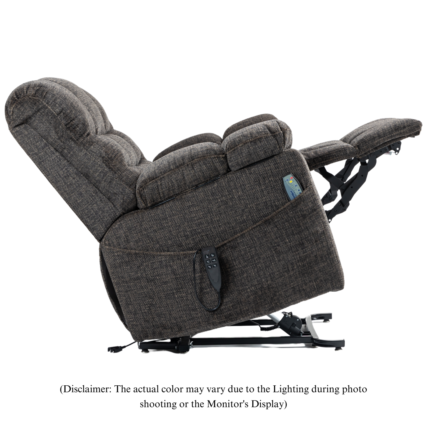 JUUXO Zenova 3-Motor Lift Chair, Zero Gravity Lay Flat Recliner with Heat & Massage - 400 lb - Dark Charcoal Grey Chenille