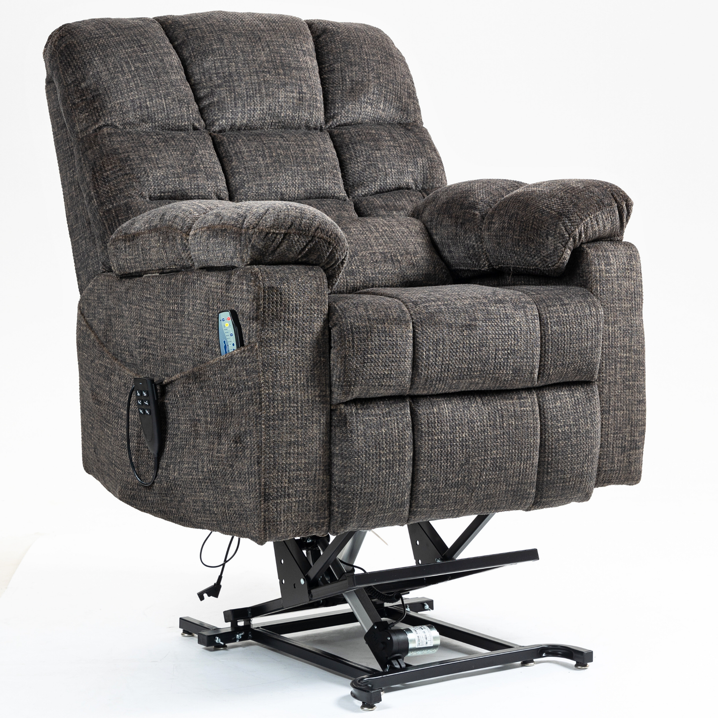 JUUXO Zenova 3-Motor Lift Chair, Zero Gravity Lay Flat Recliner with Heat & Massage - 400 lb - Dark Charcoal Grey Chenille