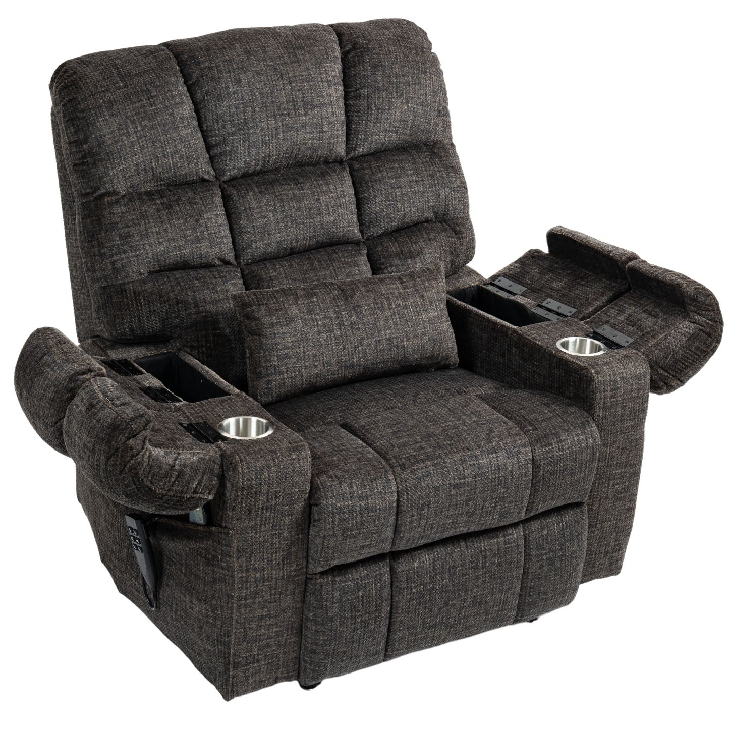 JUUXO Zenova 3-Motor Lift Chair, Zero Gravity Lay Flat Recliner with Heat & Massage - 400 lb - Dark Charcoal Grey Chenille