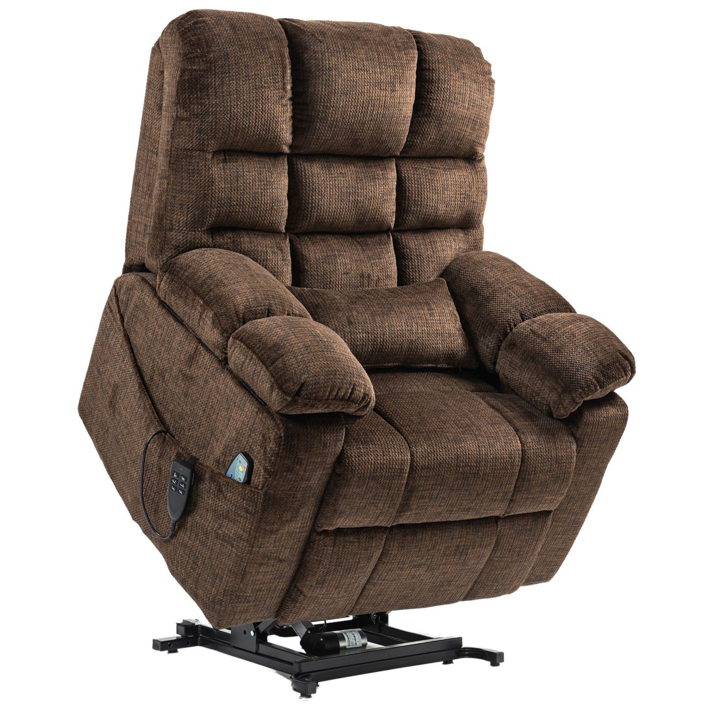 JUUXO Zenova 3-Motor Lift Chair, Zero Gravity Lay Flat Recliner with Heat & Massage - 400 lb - Dark Brown Chenille