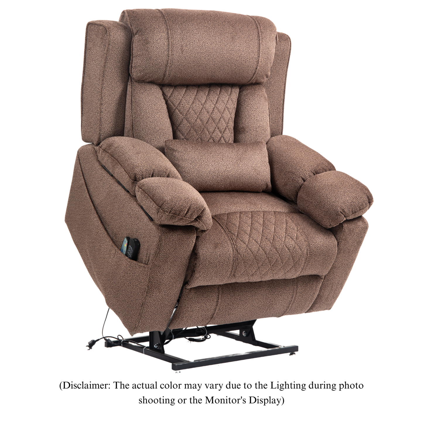 JUUXO Maximus Big Man Recliners Power Lift Chair with Heat & Massage - USB & Type C Charging- 400 lbs Capacity - Brown Chenille