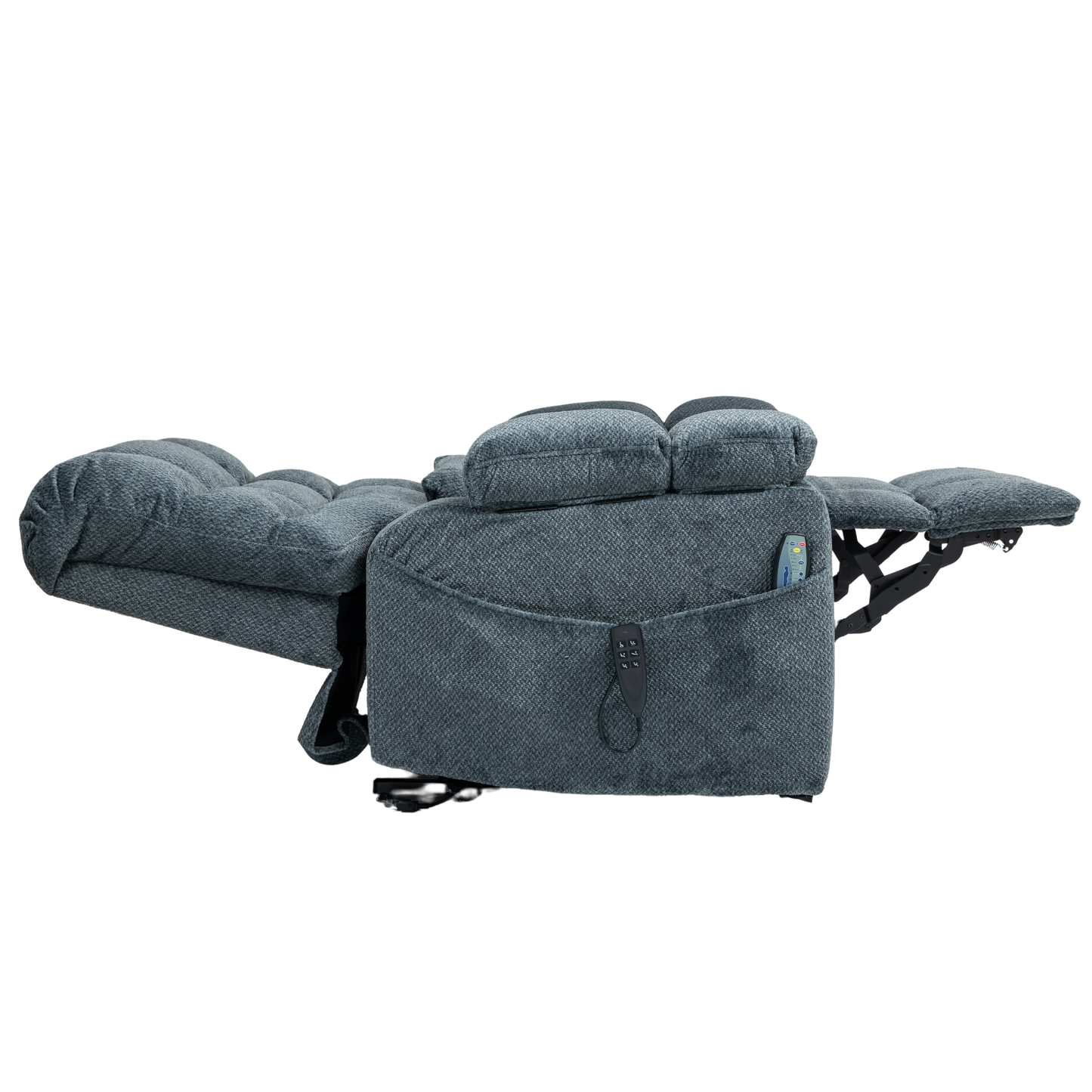 JUUXO Zenova 3-Motor Lift Chair, Zero Gravity Lay Flat Recliner with Heat & Massage - 400 lb - Slate Blue Chenille
