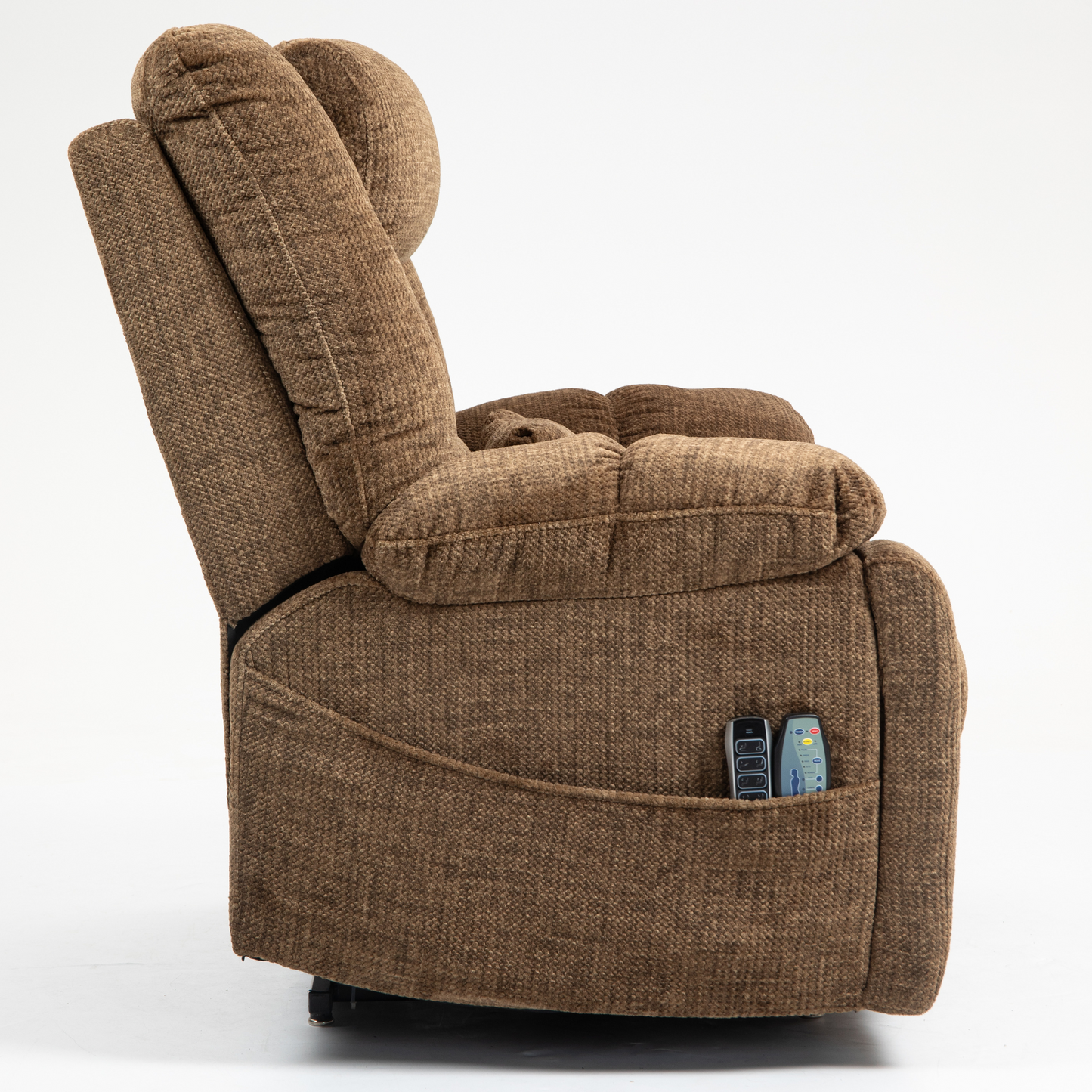 JUUXO Majesty 2.0 Oversized 4-Motor Lay Flat Lift Recliner Chair with Heat & Massage - 400 lb - Brown Chenille