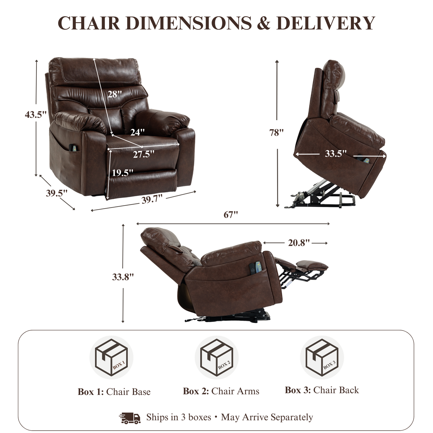 Oversized Recliner Chair 27.5-inch Wide Seat with Extended Footrest - Power Lift Recliner for Elderly with Heat Massage - Hidden Cup Holders 350 lbs