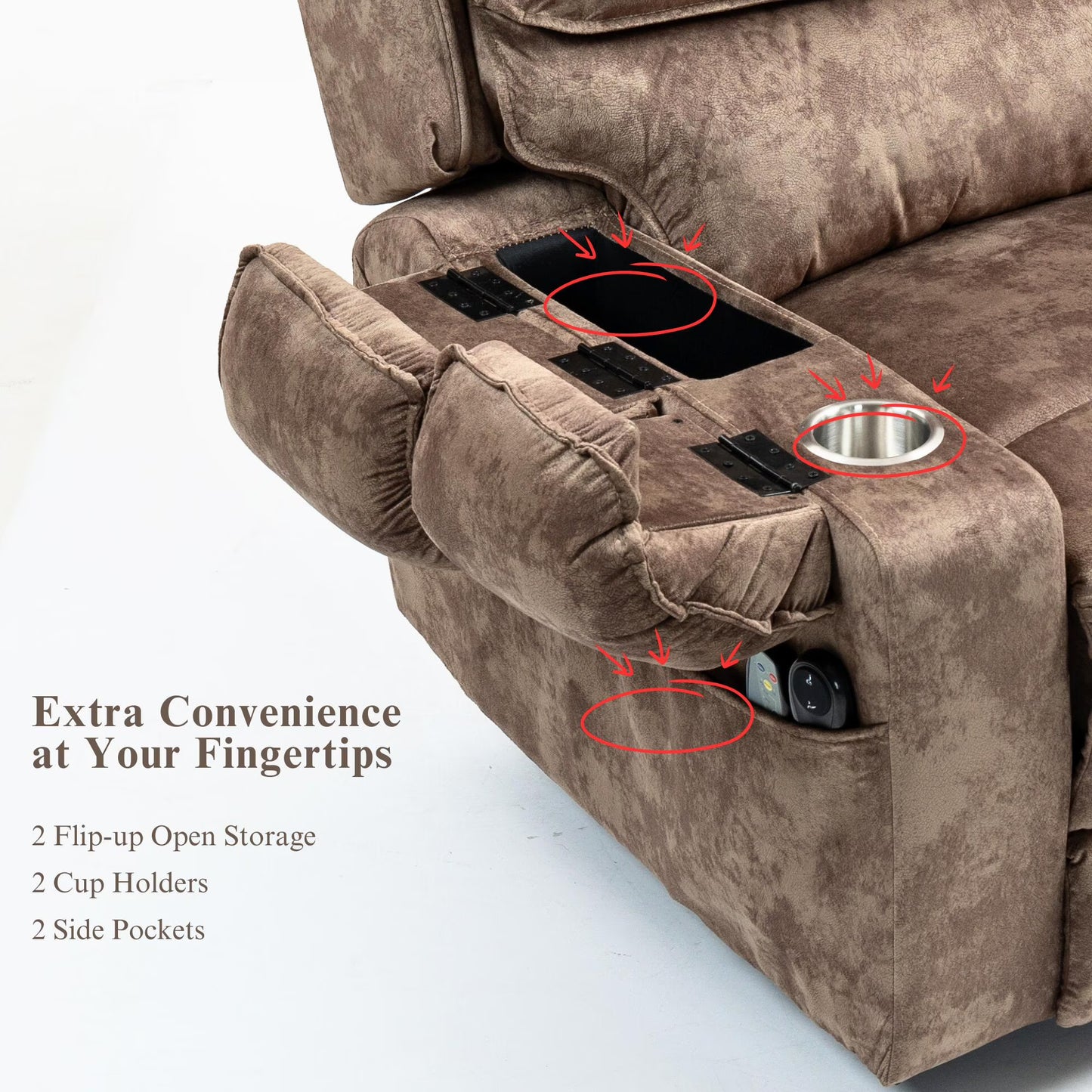 Oversized Recliner Chair 26-inch Wide Seat with Extended Footrest - Power Lift Recliner for Elderly with Heat Massage - Flip Arm Storage Cup Holders 350 lbs