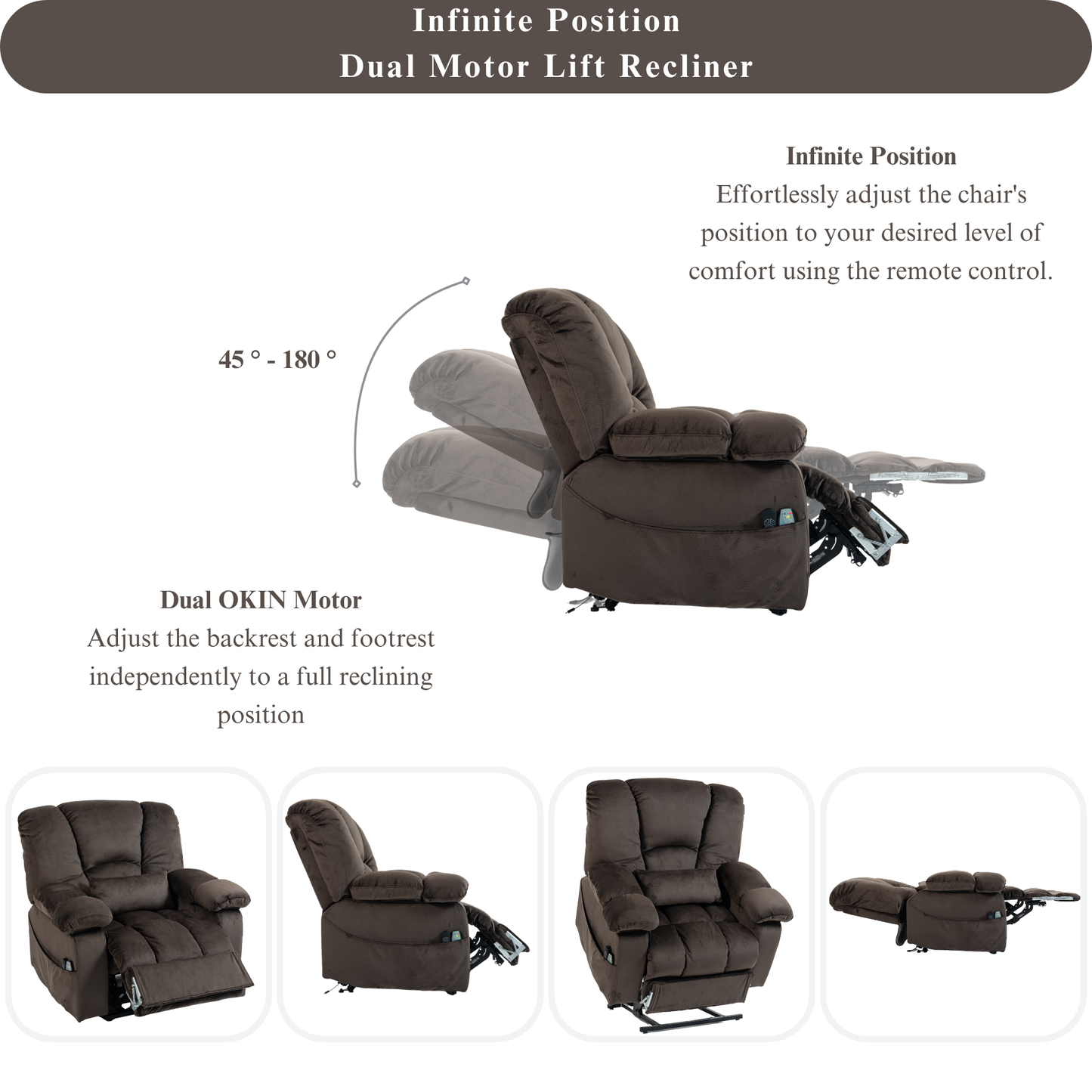 JUUXO Big Tall Man 500 lbs Recliners Power Lift Chair with Heat & Massage - USB & Type C Charging - Brown Velvet