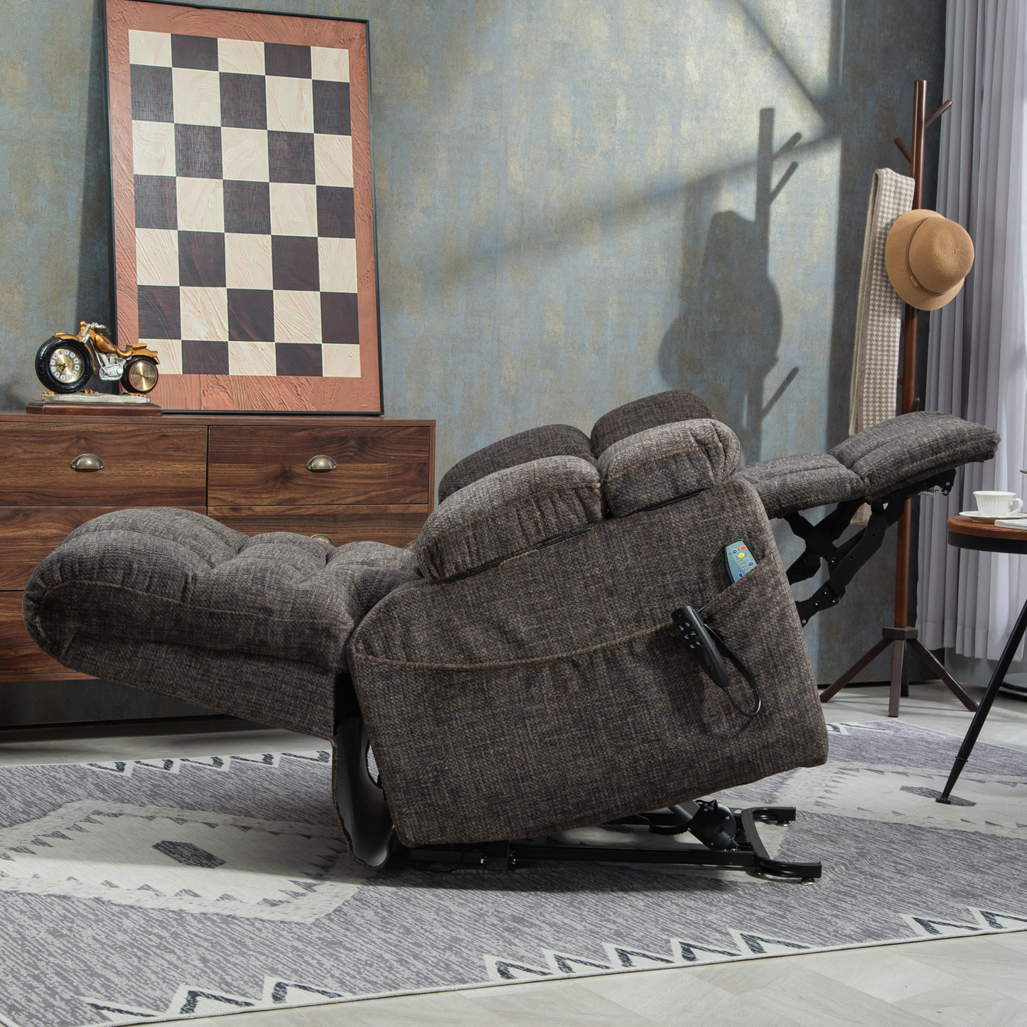 JUUXO Zenova 3-Motor Lift Chair, Zero Gravity Lay Flat Recliner with Heat & Massage - 400 lb - Dark Charcoal Grey Chenille