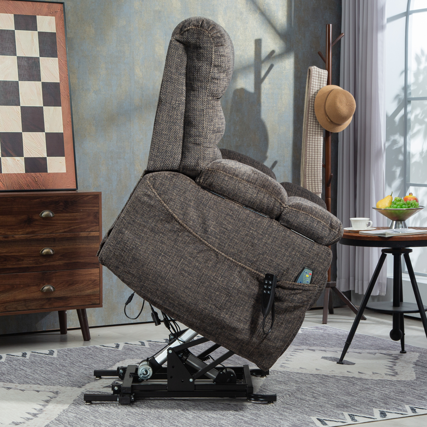 JUUXO Zenova 3-Motor Lift Chair, Zero Gravity Lay Flat Recliner with Heat & Massage - 400 lb - Dark Charcoal Grey Chenille