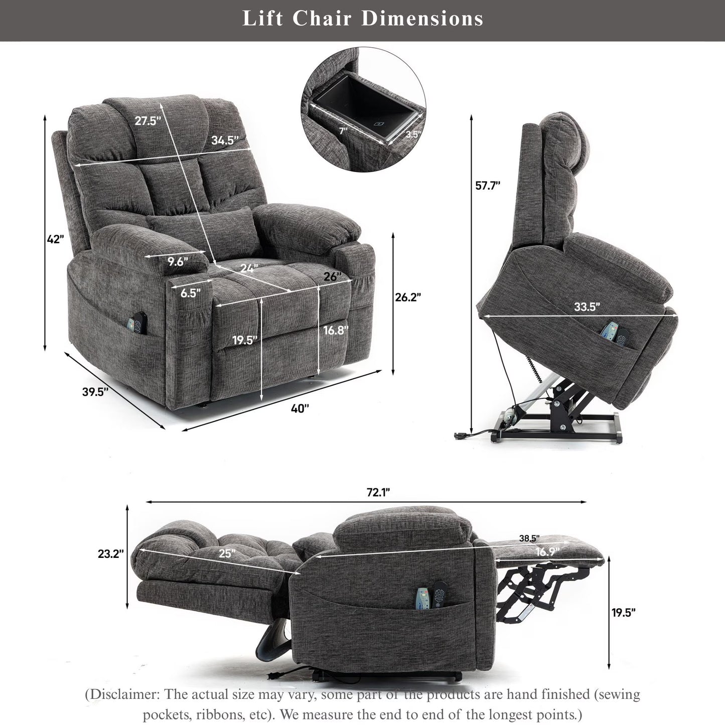 Power Lift Recliner Chairs for Elderly - Infinite Position Lay Flat Recliner with Heat & Massage Wireless Phone Charger - USB Type C Charging - Dual Motor Lift Chair 400 lbs
