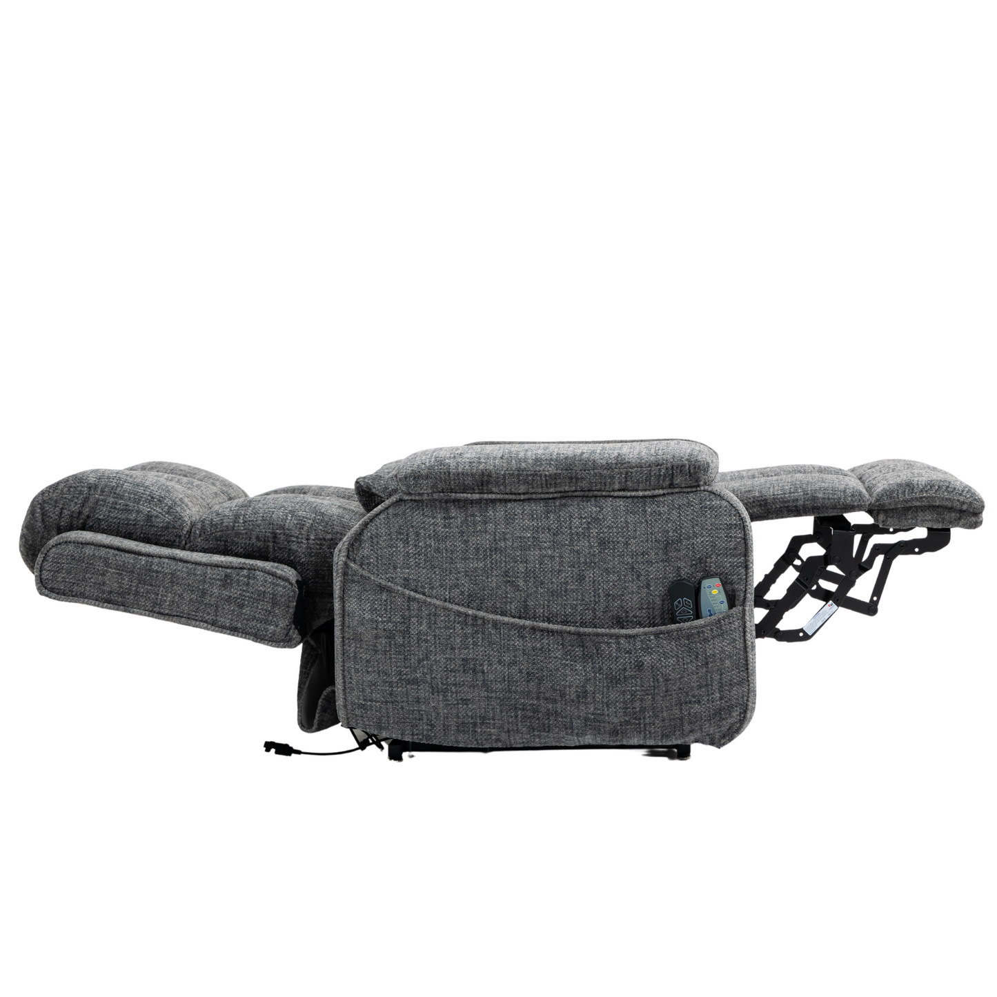 Elan Lay Flat Recliner Dual Motor Lift Chair with Heat & Massage - 400 lbs Capacity- Charcoal Grey Chenille