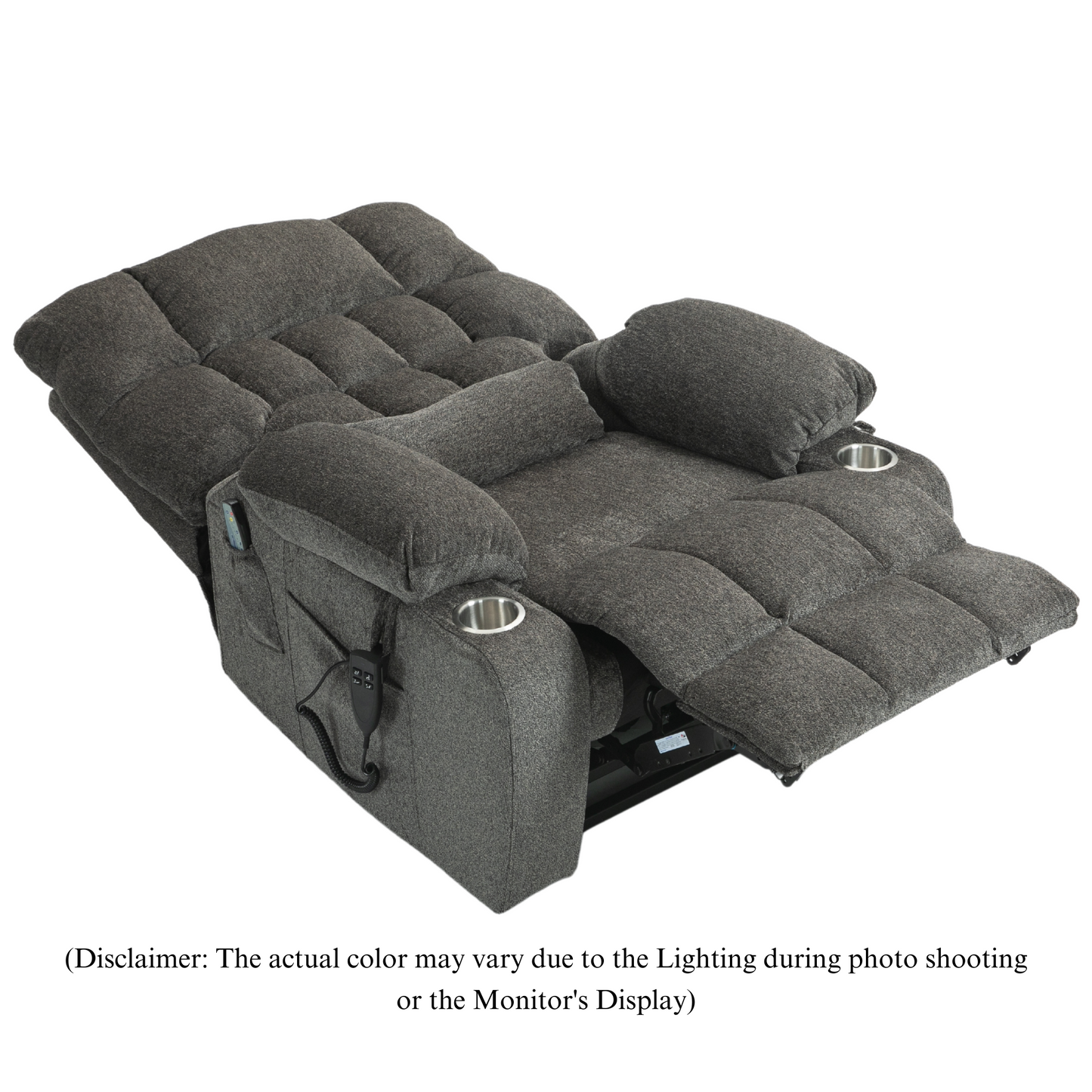 Widelay Oversized Lay Flat Recliner Lift with Heat & Massage, 400 lbs - Grey Chenille