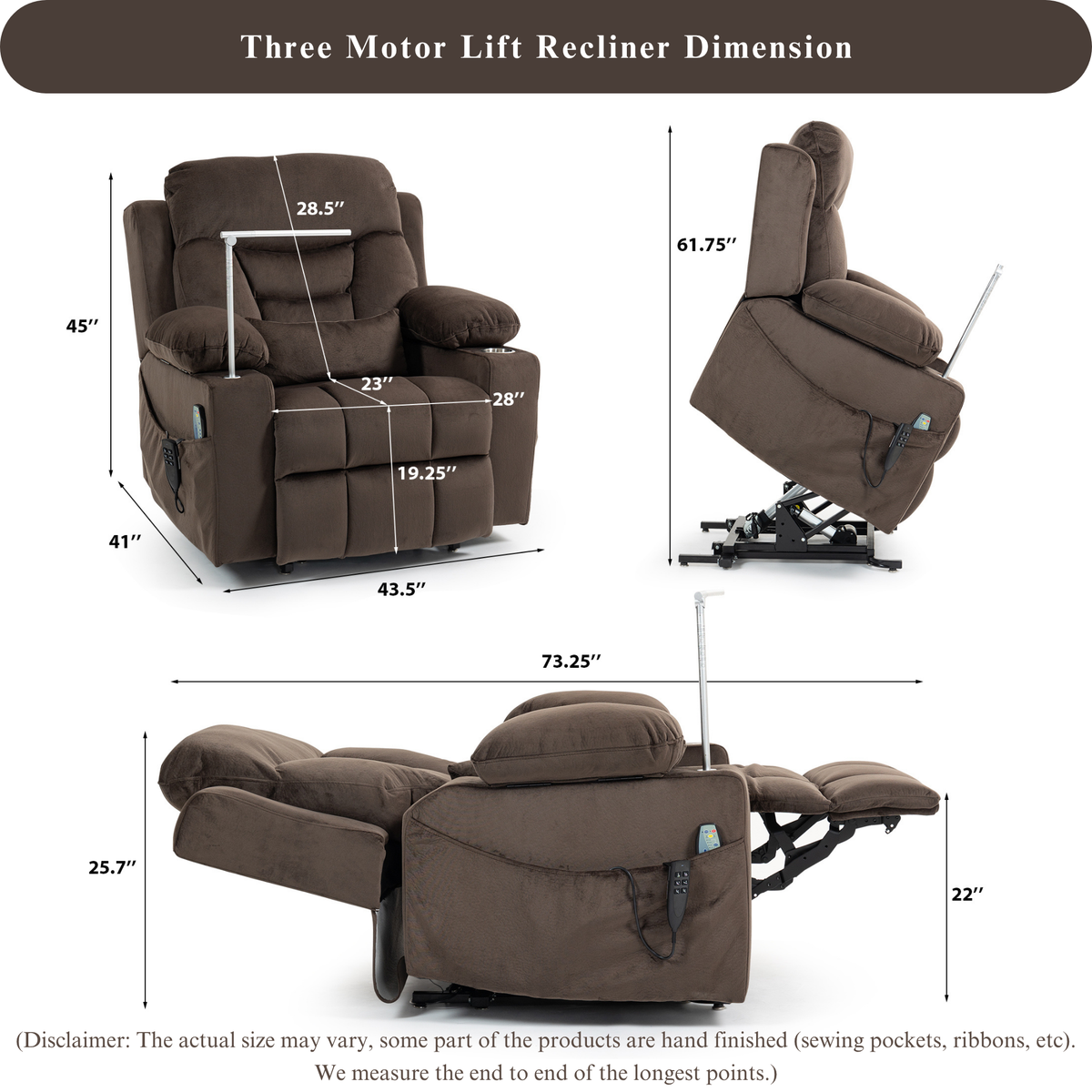 3-Motor Lift Chair, Zero Gravity Lay Flat Recliner with Heat & Massage - 400 lb