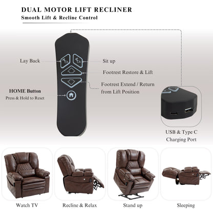 Airbag Massage Recliner Power Lift Chair for Elderly Adults Big Man Recliners 400 lbs with Heat Arm Storgage Cup Holders USB Type-C