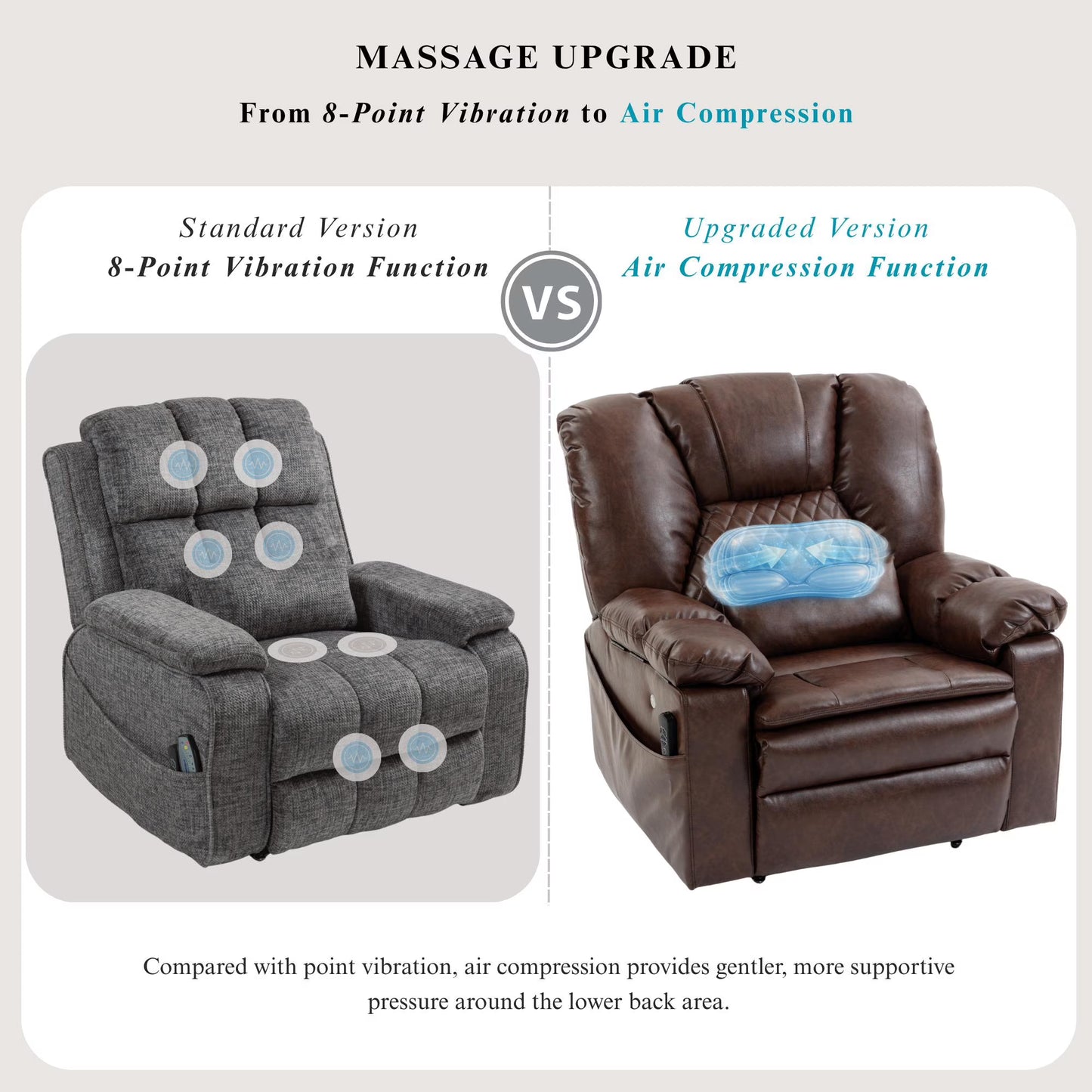 Airbag Massage Recliner Power Lift Chair for Elderly Adults Big Man Recliners 400 lbs with Heat Arm Storgage Cup Holders USB Type-C