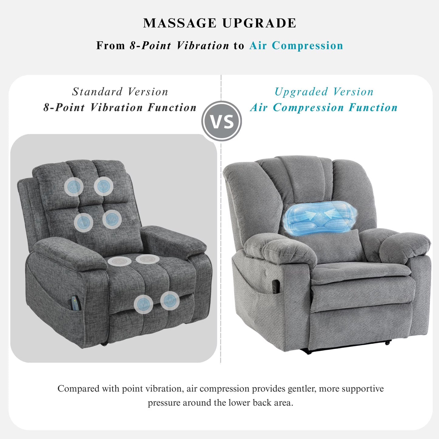 Airbag Massage Recliner Power Lift Chair for Elderly Adults Big Man Recliners 400 lbs with Heat Arm Storgage Cup Holders USB Type-C