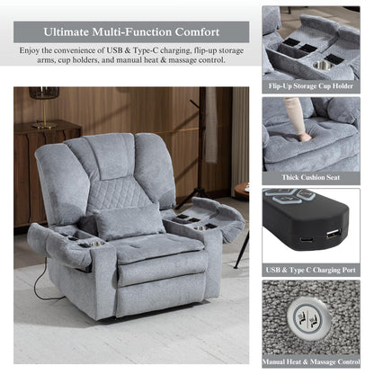 Airbag Massage Recliner Power Lift Chair for Elderly Adults Big Man Recliners 400 lbs with Heat Arm Storgage Cup Holders USB Type-C