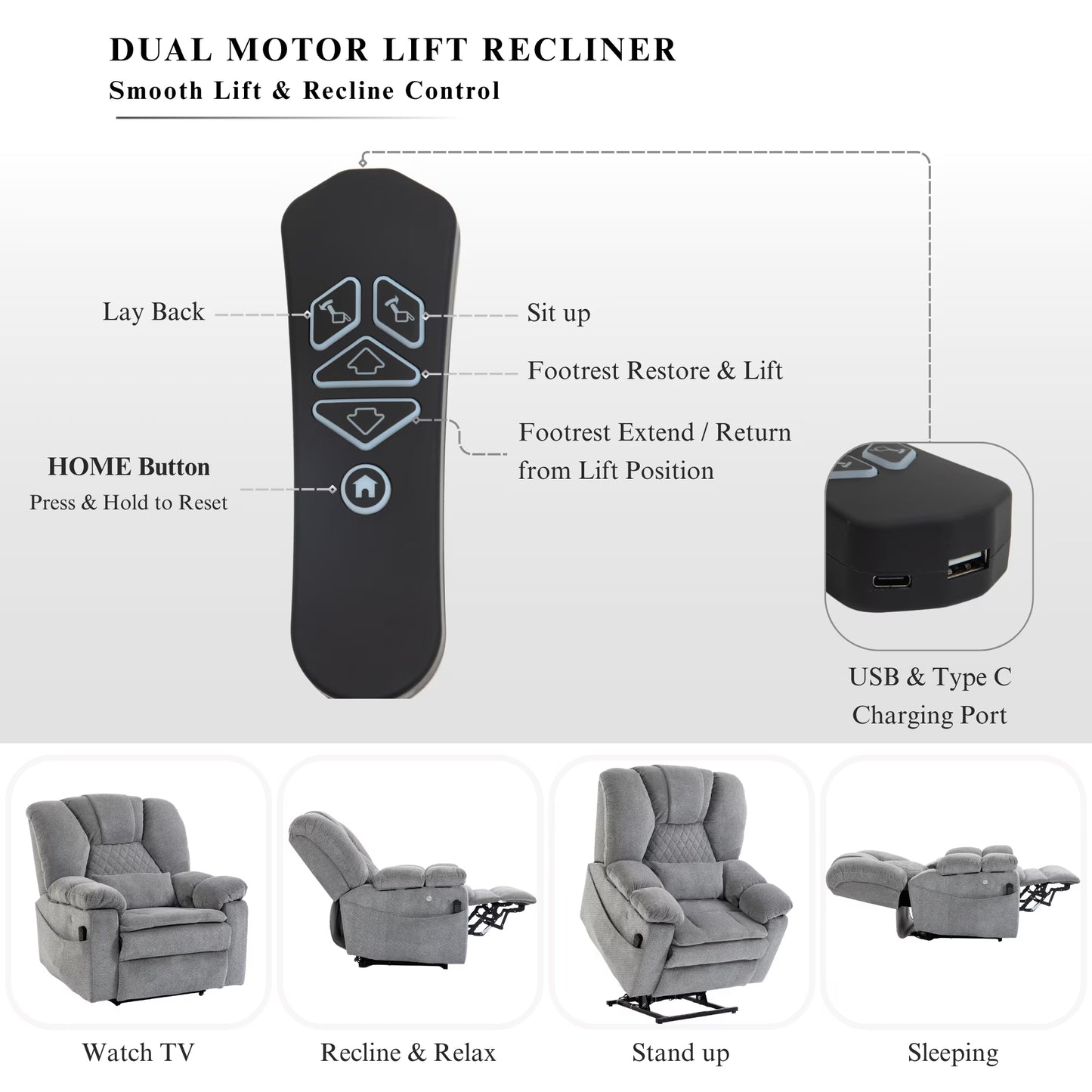 Airbag Massage Recliner Power Lift Chair for Elderly Adults Big Man Recliners 400 lbs with Heat Arm Storgage Cup Holders USB Type-C