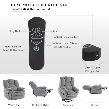 Airbag Massage Recliner Power Lift Chair for Elderly Adults Big Man Recliners 400 lbs with Heat Arm Storgage Cup Holders USB Type-C