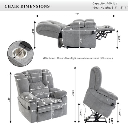 Airbag Massage Recliner Power Lift Chair for Elderly Adults Big Man Recliners 400 lbs with Heat Arm Storgage Cup Holders USB Type-C