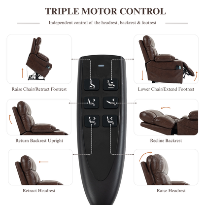 Triple Motor Power Lift Recliner Chair for Elderly, Lay Flat Recliner with Adjustable Headrest, Vibration Massage and Lumbar Heat, Flip-Open Arm Storage, Cup Holders