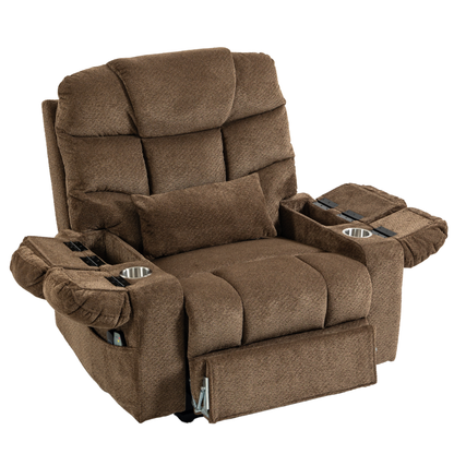 JUUXO Big Tall Man 500 lbs Recliners Power Lift Chair with Heat & Massage - USB & Type C Charging - Mocha Brown Chenille