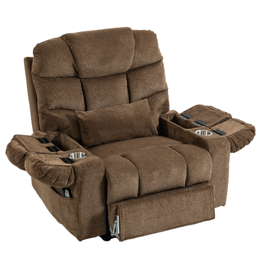 JUUXO Big Tall Man 500 lbs Recliners Power Lift Chair with Heat & Massage - USB & Type C Charging - Mocha Brown Chenille