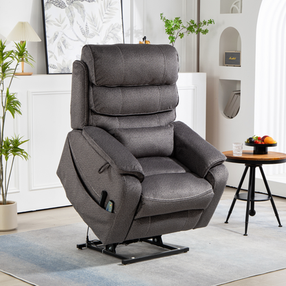 Pinnacle Lay Flat Recliner with Fold Out Tray Cup Holder & Wireless Phone Charger - Heat & Massage - Grey