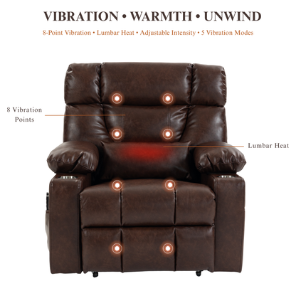 Triple Motor Power Lift Recliner Chair for Elderly, Lay Flat Recliner with Adjustable Headrest, Vibration Massage and Lumbar Heat, Flip-Open Arm Storage, Cup Holders