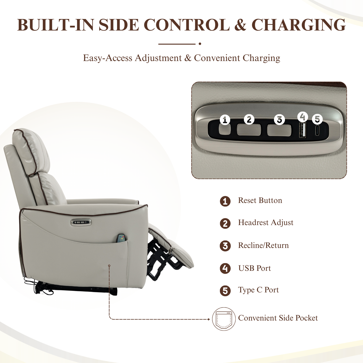 Zero Wall Hugger Power Recliner Chair Zero-Gravity Recliner with Adjustable Power Headrest