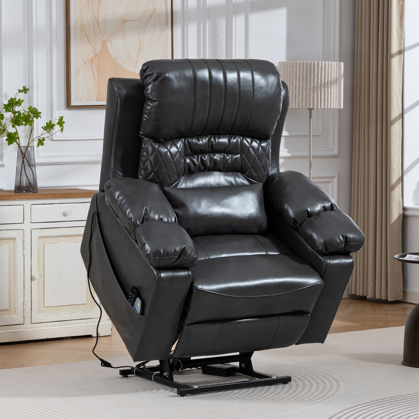 Triple Motor Power Lift Recliner Chair for Elderly, Lay Flat Recliner with Adjustable Headrest, Vibration Massage and Lumbar Heat, Flip-Open Arm Storage, Cup Holders