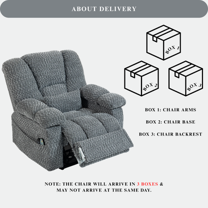 JUUXO Big Tall Man 500 lbs Recliners Power Lift Chair with Heat & Massage - USB & Type C Charging - Heather Grey Chenille