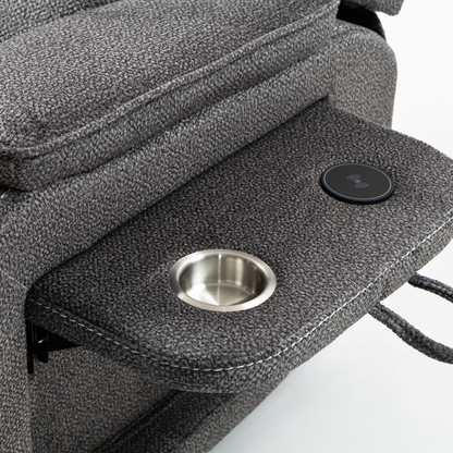 Pinnacle Lay Flat Recliner with Fold Out Tray Cup Holder & Wireless Phone Charger - Heat & Massage - Grey