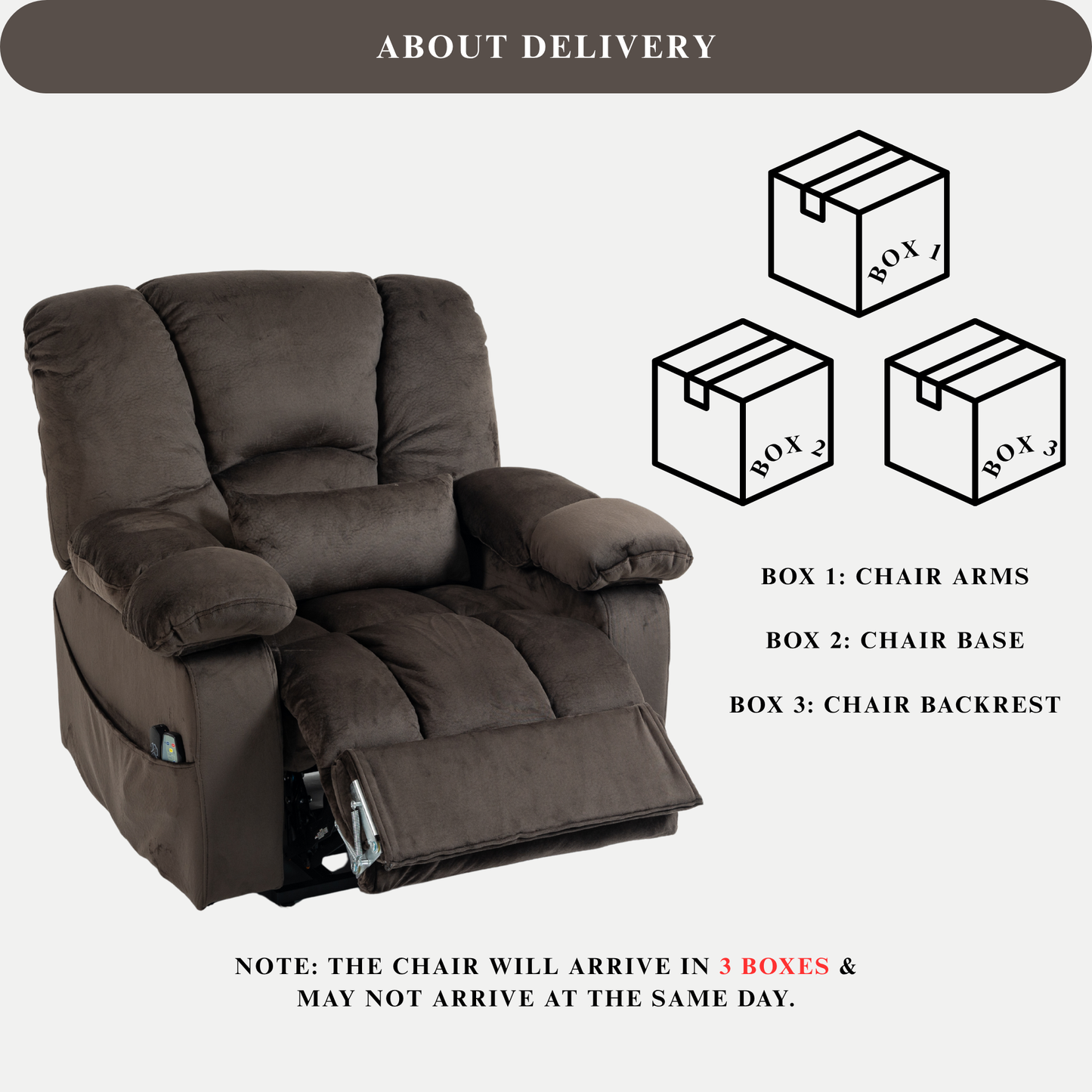 JUUXO Big Tall Man 500 lbs Recliners Power Lift Chair with Heat & Massage - USB & Type C Charging - Brown Velvet