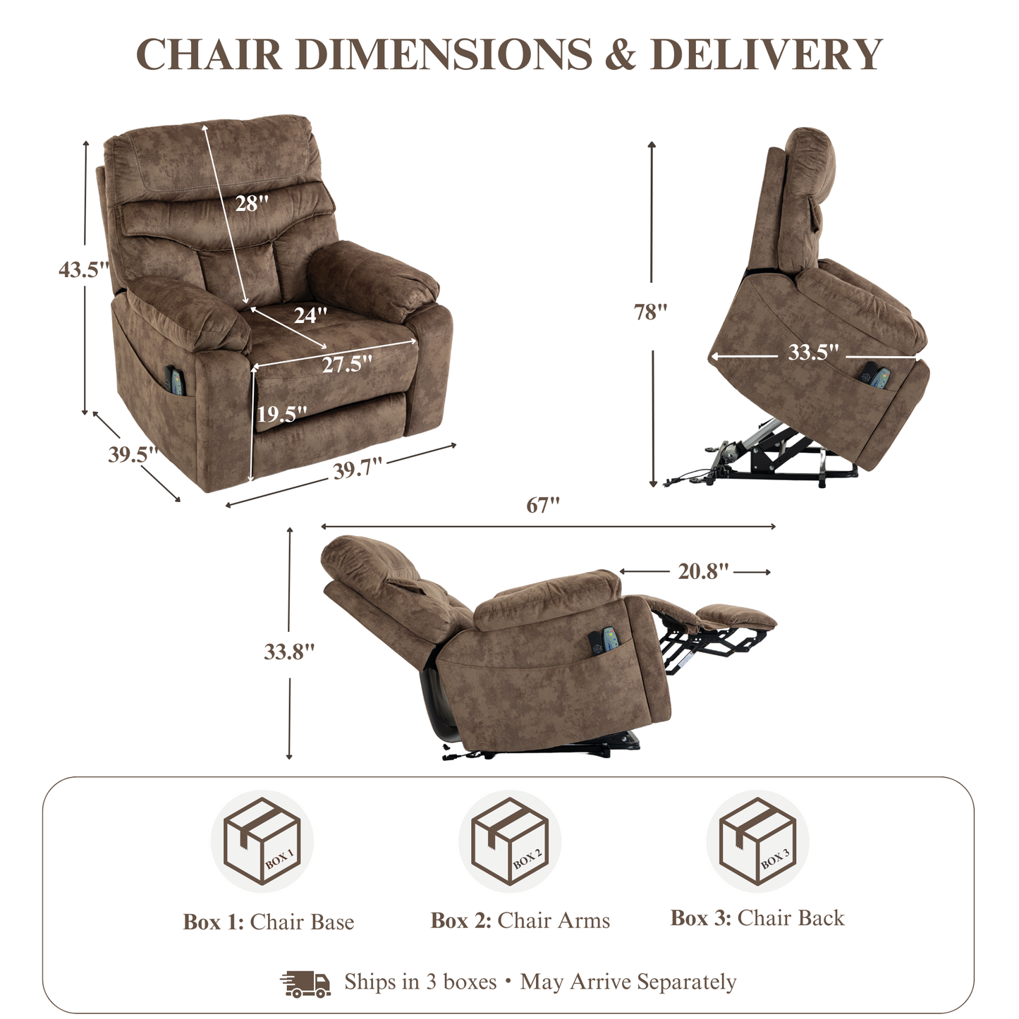 Oversized Recliner Chair 27.5-inch Wide Seat with Extended Footrest - Power Lift Recliner for Elderly with Heat Massage - Hidden Cup Holders 350 lbs
