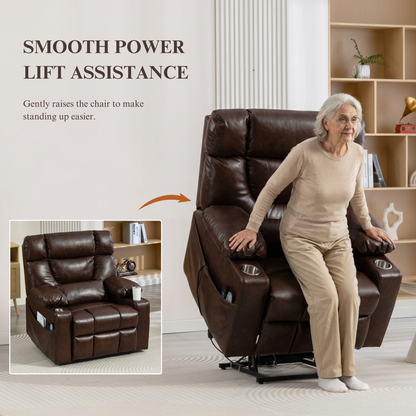 Triple Motor Power Lift Recliner Chair for Elderly, Lay Flat Recliner with Adjustable Headrest, Vibration Massage and Lumbar Heat, Flip-Open Arm Storage, Cup Holders