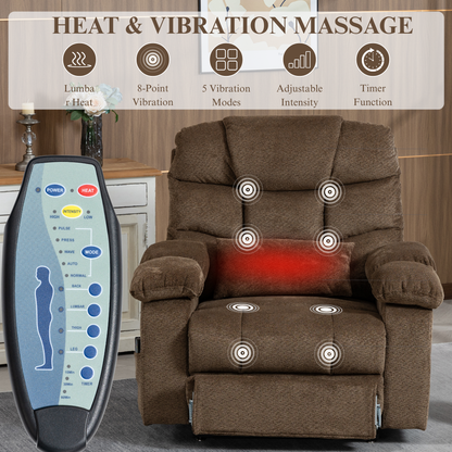 JUUXO Big Tall Man 500 lbs Recliners Power Lift Chair with Heat & Massage - USB & Type C Charging - Mocha Brown Chenille