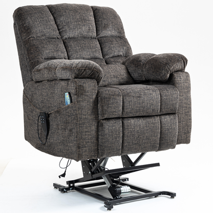 JUUXO Zenova 3-Motor Lift Chair, Zero Gravity Lay Flat Recliner with Heat & Massage - 400 lb - Dark Charcoal Grey Chenille