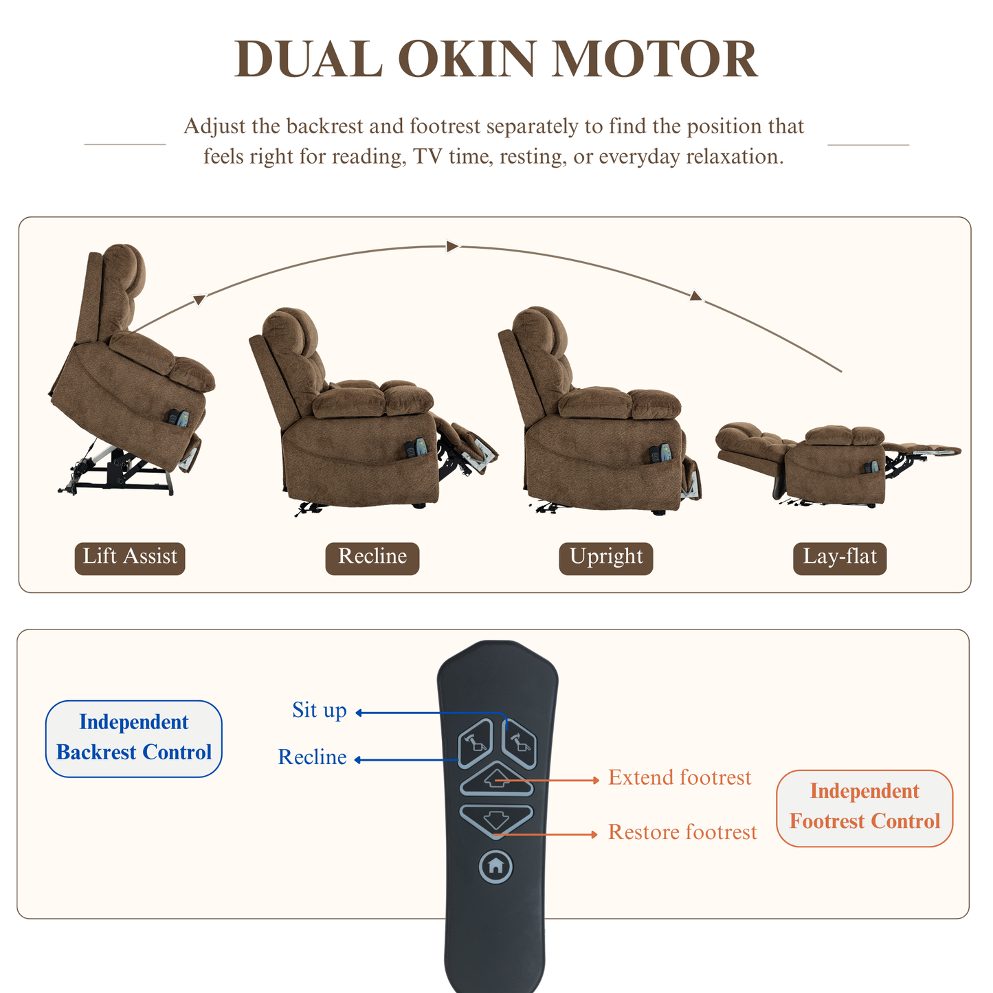 JUUXO Big Tall Man 500 lbs Recliners Power Lift Chair with Heat & Massage - USB & Type C Charging - Mocha Brown Chenille