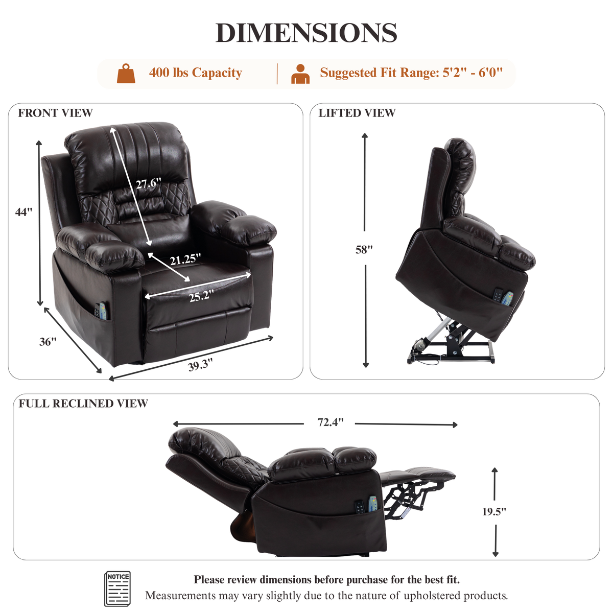Triple Motor Power Lift Recliner Chair for Elderly, Lay Flat Recliner with Adjustable Headrest, Vibration Massage and Lumbar Heat, Flip-Open Arm Storage, Cup Holders