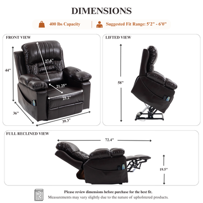 Triple Motor Power Lift Recliner Chair for Elderly, Lay Flat Recliner with Adjustable Headrest, Vibration Massage and Lumbar Heat, Flip-Open Arm Storage, Cup Holders