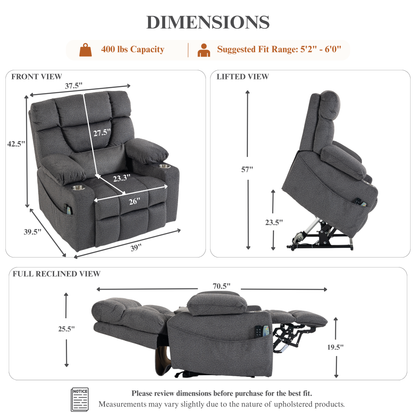 Triple Motor Power Lift Recliner Chair for Elderly, Lay Flat Recliner with Adjustable Headrest, Vibration Massage and Lumbar Heat, Flip-Open Arm Storage, Cup Holders