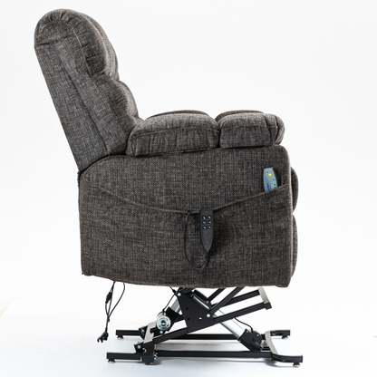 JUUXO Zenova 3-Motor Lift Chair, Zero Gravity Lay Flat Recliner with Heat & Massage - 400 lb - Dark Charcoal Grey Chenille