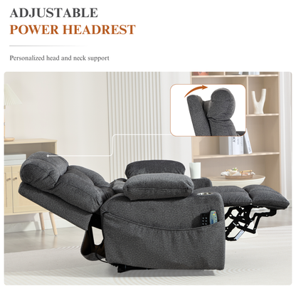 Triple Motor Power Lift Recliner Chair for Elderly, Lay Flat Recliner with Adjustable Headrest, Vibration Massage and Lumbar Heat, Flip-Open Arm Storage, Cup Holders
