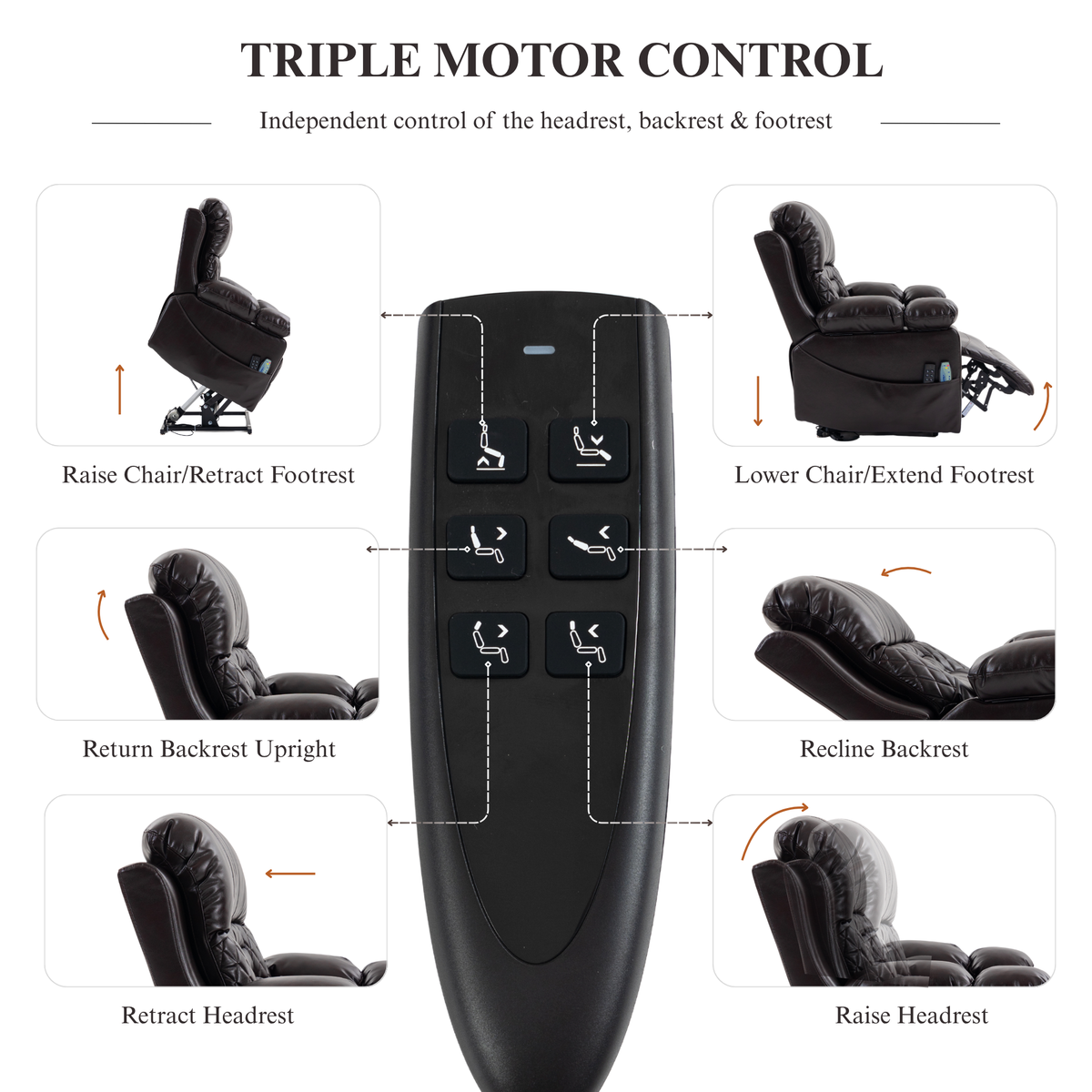 Triple Motor Power Lift Recliner Chair for Elderly, Lay Flat Recliner with Adjustable Headrest, Vibration Massage and Lumbar Heat, Flip-Open Arm Storage, Cup Holders
