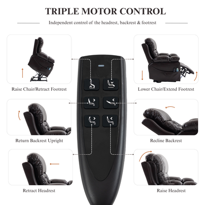 Triple Motor Power Lift Recliner Chair for Elderly, Lay Flat Recliner with Adjustable Headrest, Vibration Massage and Lumbar Heat, Flip-Open Arm Storage, Cup Holders
