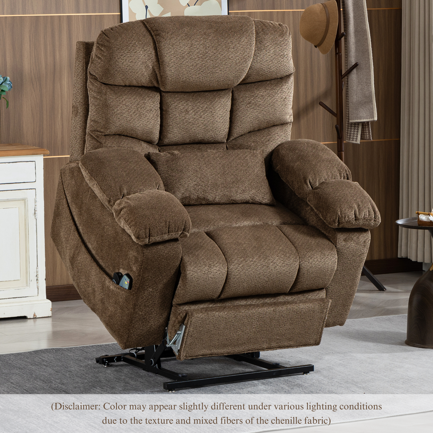 JUUXO Big Tall Man 500 lbs Recliners Power Lift Chair with Heat & Massage - USB & Type C Charging - Mocha Brown Chenille