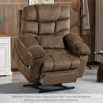 JUUXO Big Tall Man 500 lbs Recliners Power Lift Chair with Heat & Massage - USB & Type C Charging - Mocha Brown Chenille