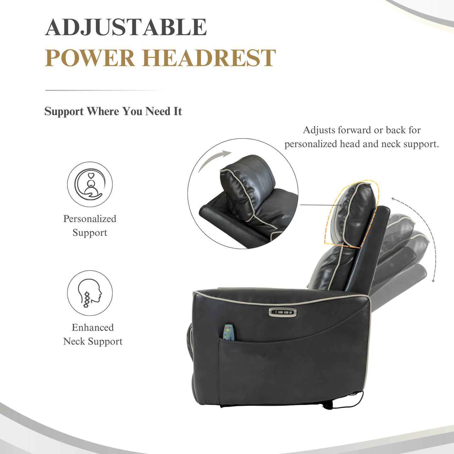 Zero Wall Hugger Power Recliner Chair Zero-Gravity Recliner with Adjustable Power Headrest