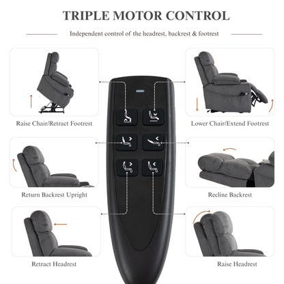 Triple Motor Power Lift Recliner Chair for Elderly, Lay Flat Recliner with Adjustable Headrest, Vibration Massage and Lumbar Heat, Flip-Open Arm Storage, Cup Holders