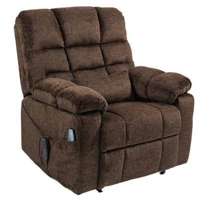 JUUXO Zenova 3-Motor Lift Chair, Zero Gravity Lay Flat Recliner with Heat & Massage - 400 lb - Dark Brown Chenille